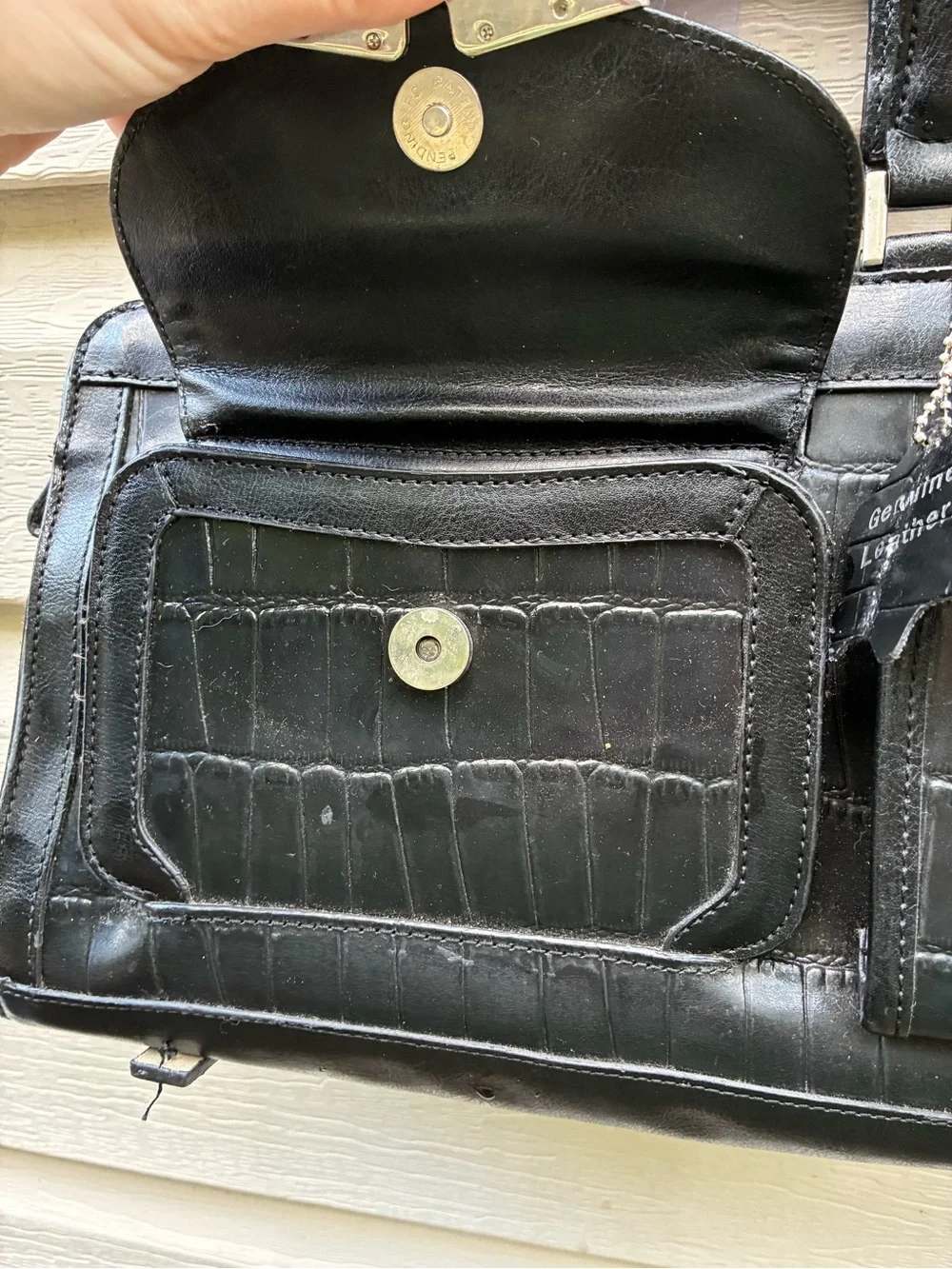Black Structured Croc-Embossed Men’s Briefcase with Heart Accent